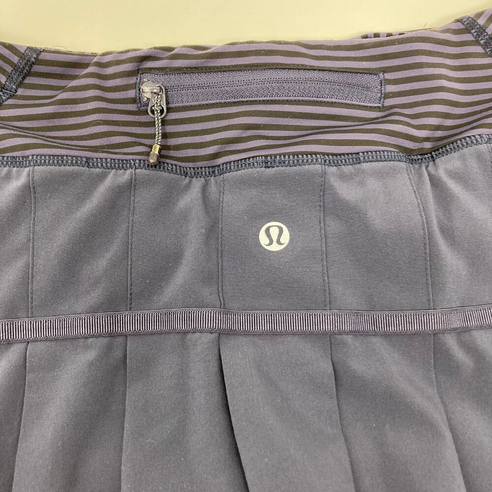 Lululemon Run Pace Setter Skirt Skort Ruffle Tennis Golf Sz 2 Stripe Cadet Blue - Picture 11 of 16